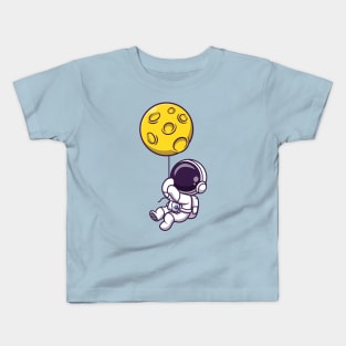 Cute Astronaut Floating With Moon Balloon Kids T-Shirt